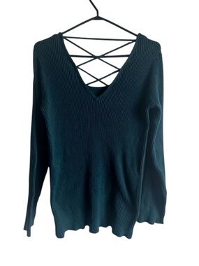 GEORGE Plus Women’s 1X Teal Rib Knit Criss Cross Back Long Sleeve Sweater